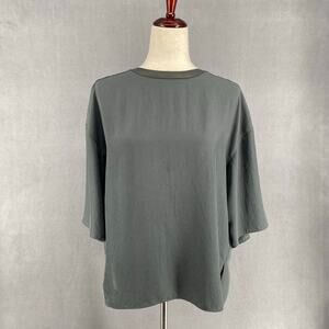 Vince Rib Trim Woven Top Womens S Oversized Boxy Lagenlook Chic Minimalist Grey